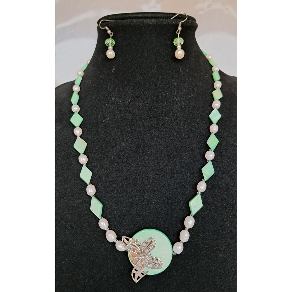 Fashion Jewelry Set Necklace Earrings Gemstone Beaded Pearl Motherβ Of Pearl